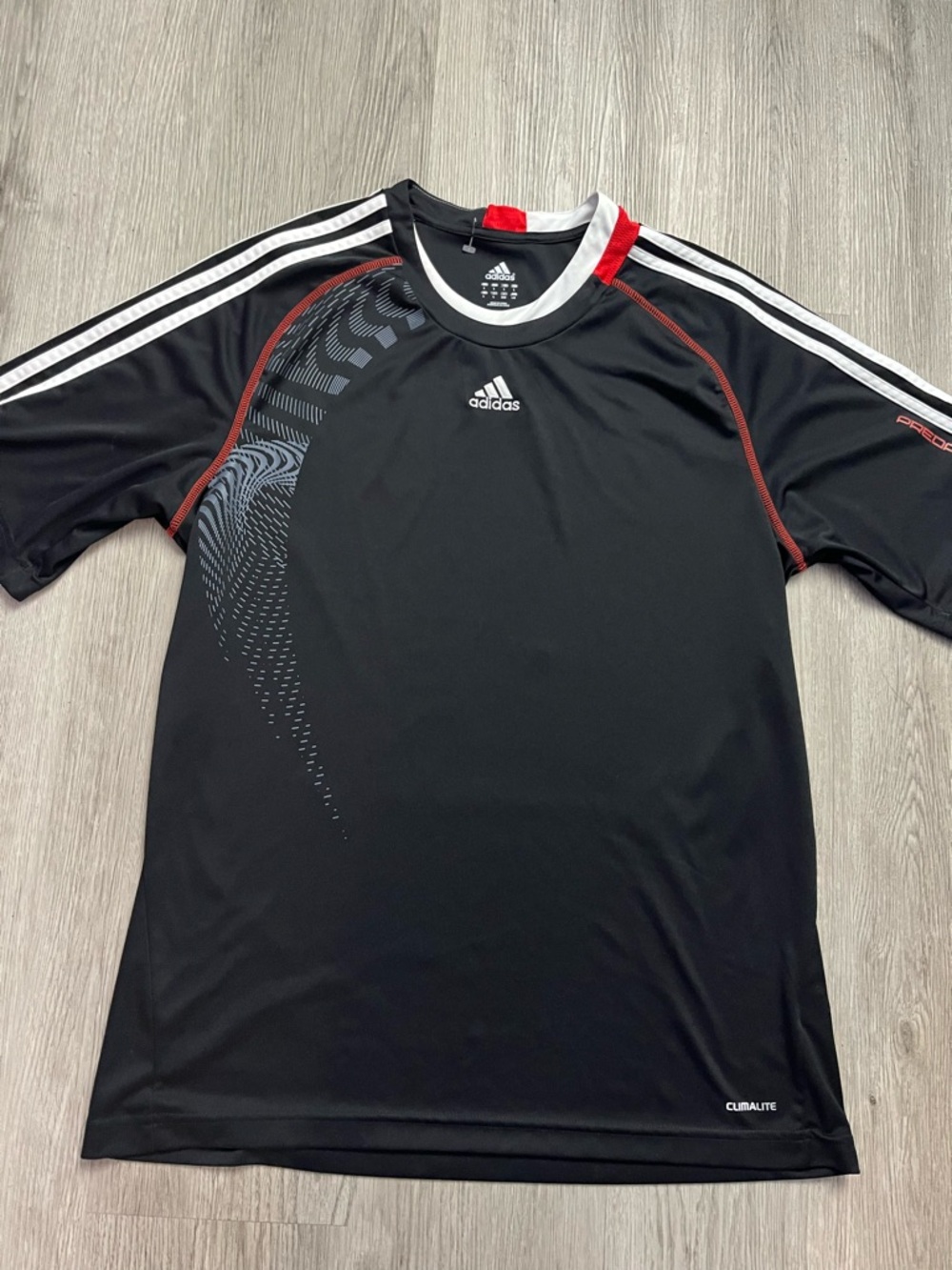 153–adidas Men’s Black Athletic Jersey with Red and Gray Accents